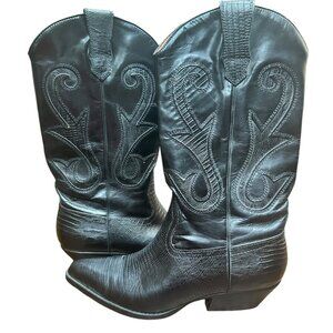 Nine West Black Embossed Leather Mid-Calf Western Cowboy Cowgirl Boots Size 6.5